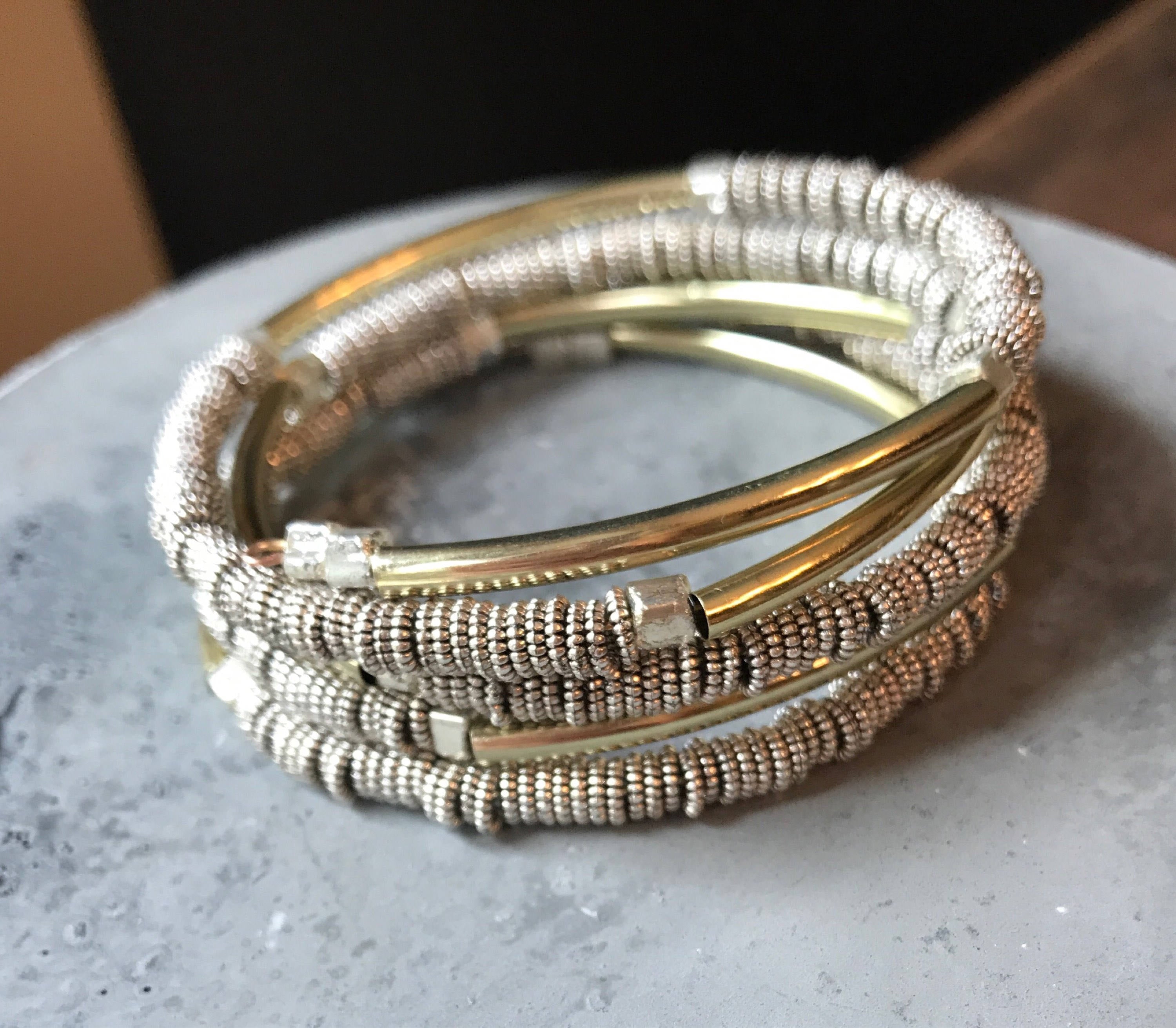 Gold and Silver Beaded Coil Bracelet – The Cord Gallery