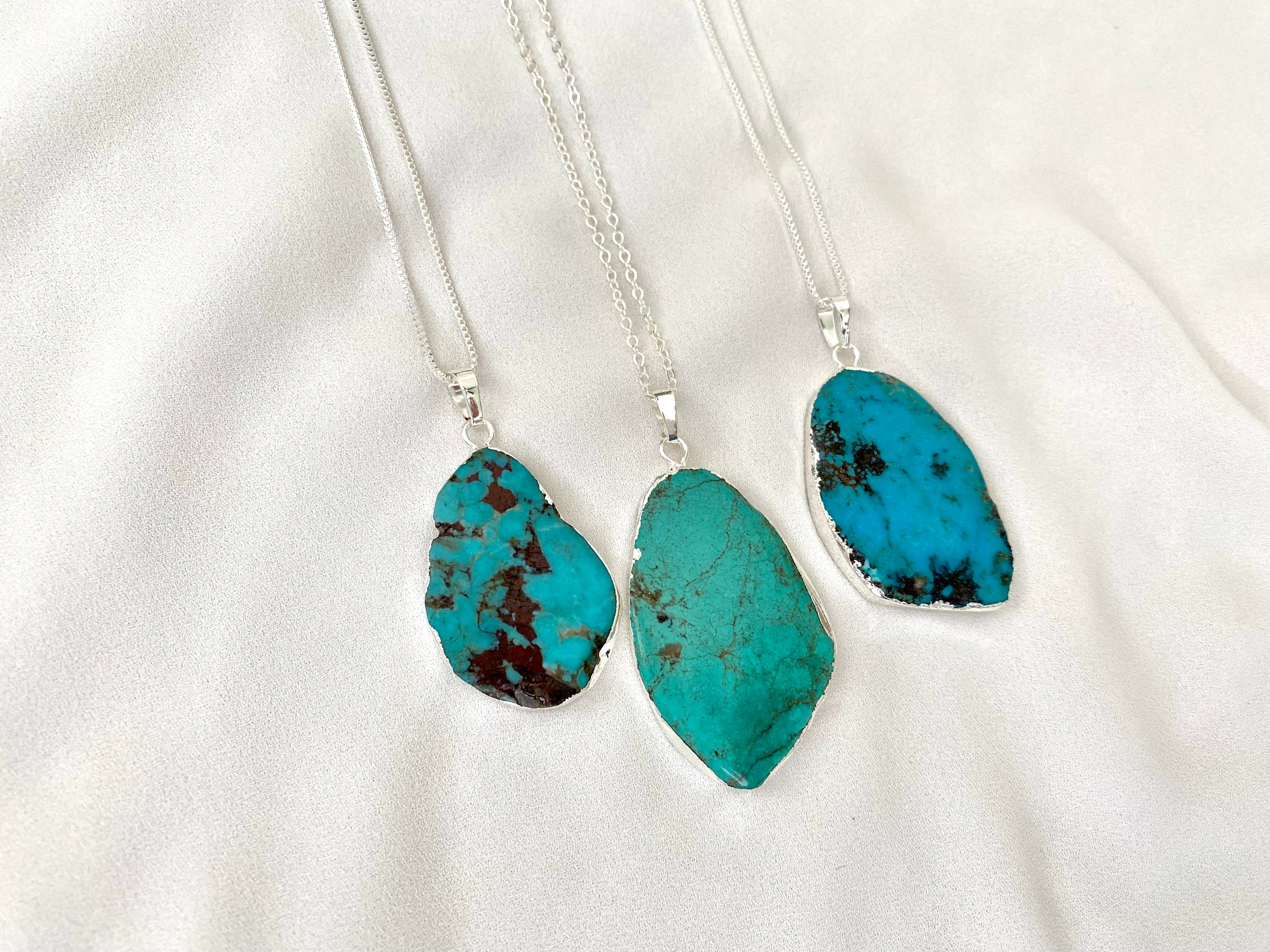 Raw Turquoise Pendant Necklace - Silver