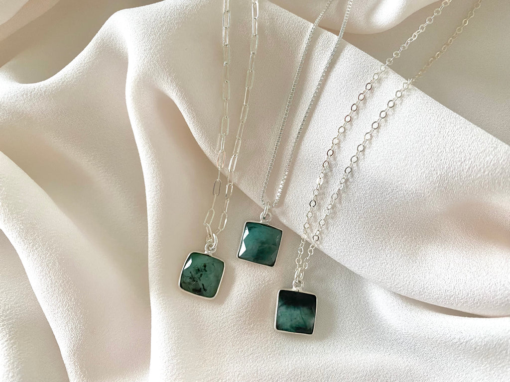 Raw Emerald Pendant Necklace - May Birthstone – The Cord Gallery