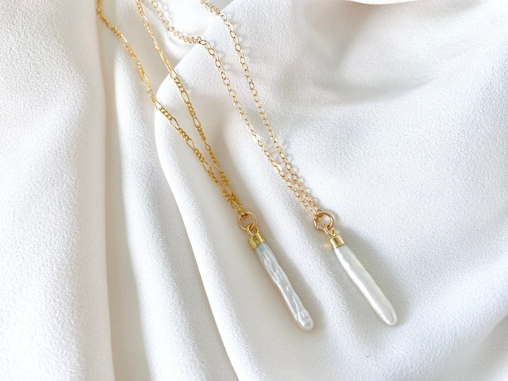 Pearl Bar Pendant Necklace - June Birthstone Jewelry - Stick Pearl Pen –  The Cord Gallery