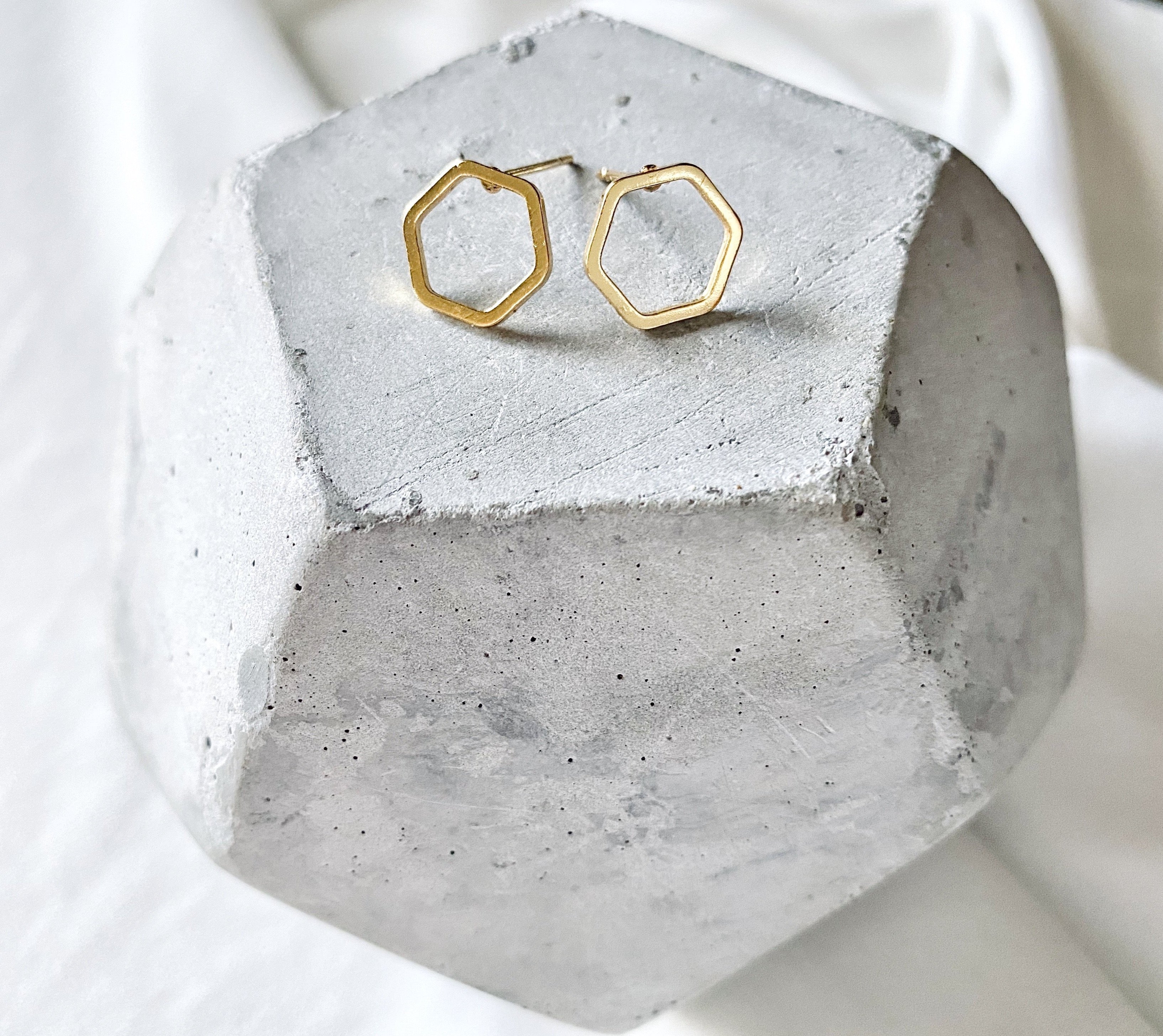 Gold Hexagon Post Earrings