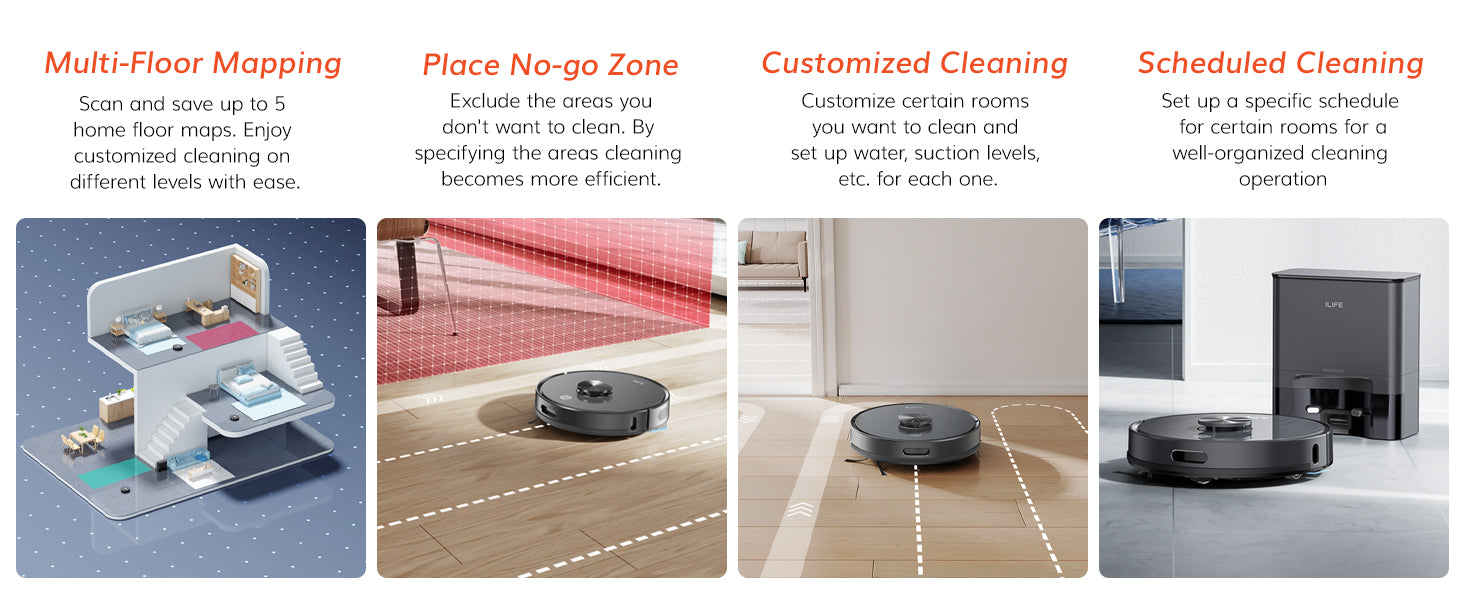 Customise cleaning, multifloor mapping, to go zone and no go zone, schedule cleaning