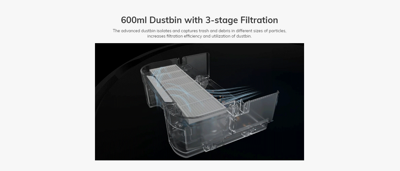 
600ml Large Dustbin with 3-stage Filtration