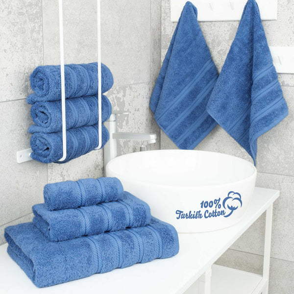 American Soft Linen 6 Piece Bath Towel Set Electric Blue Color