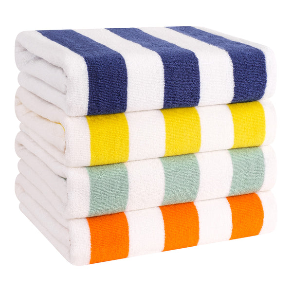 American Soft Linen, 100% Cotton 4 Pack Beach Towels, 30" x 60" Cabana Striped Pool Towels