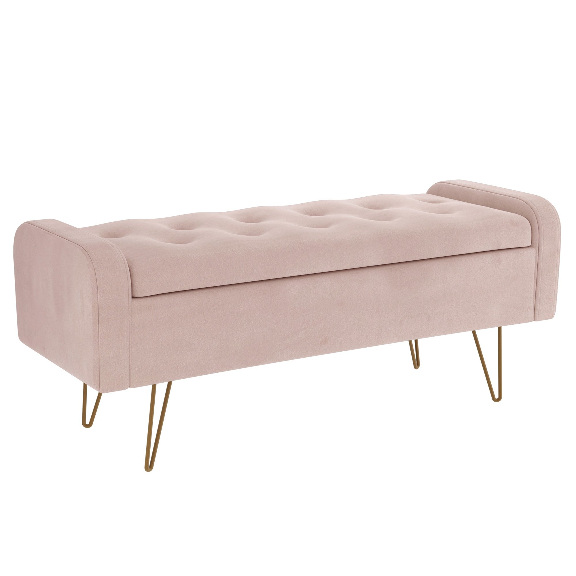 Sabel Storage Ottoman Bench In Blush Pink With Gold Leg Dreamart Gallery