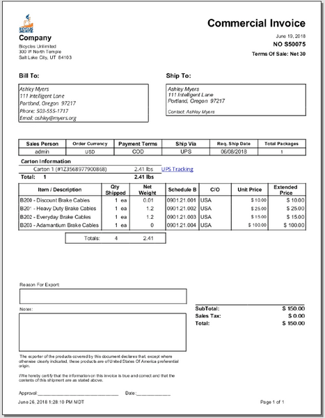 shopify commercial invoice