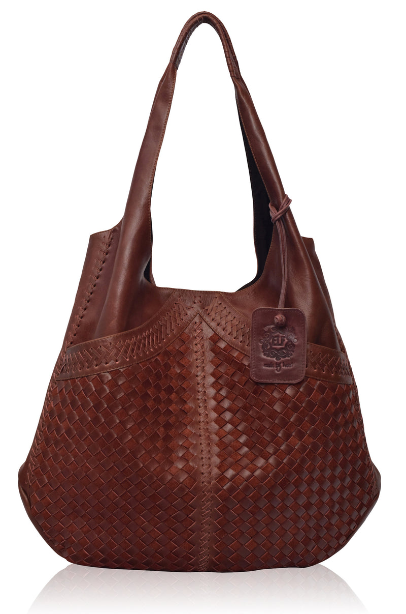 FRENCH LOVER. Handmade real leather oversized tote bag with woven ...