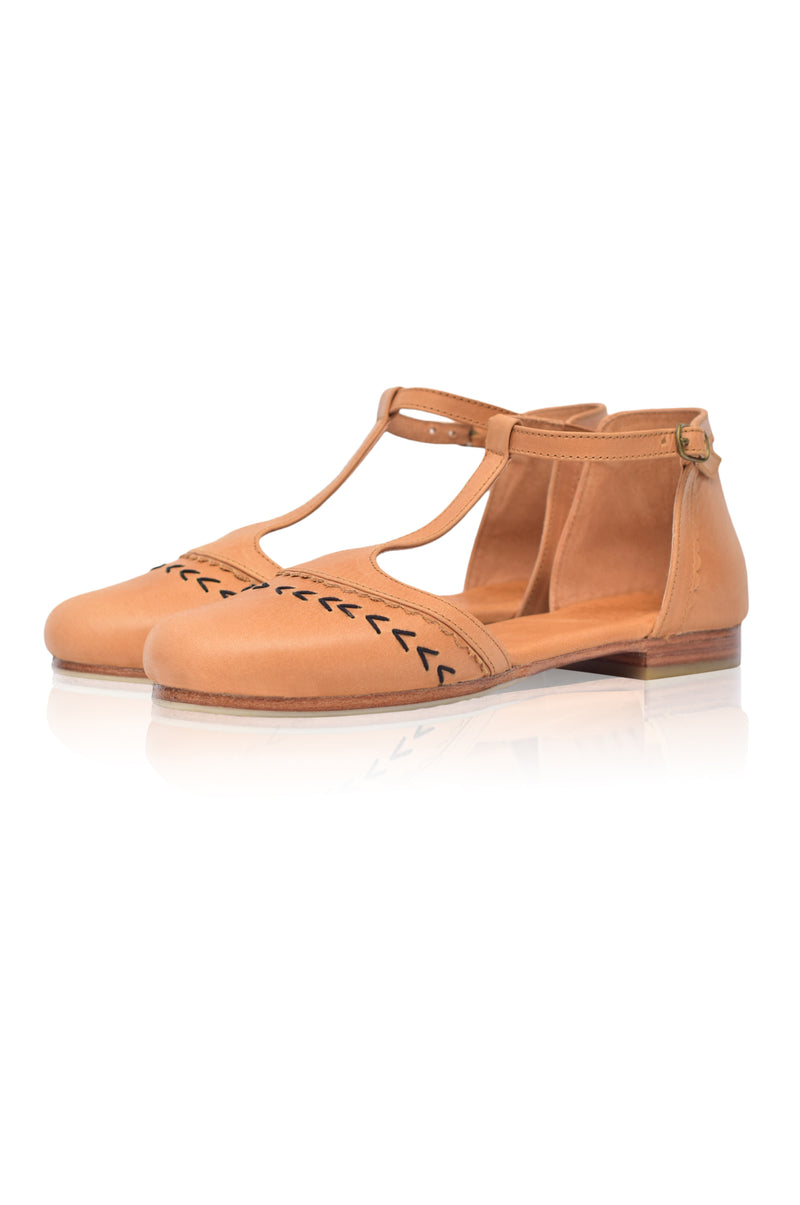 Wonderland T-strap Leather Flats