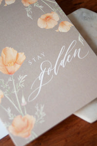 Stay Golden Digitally Printed Greeting Card with California Poppy Watercolor