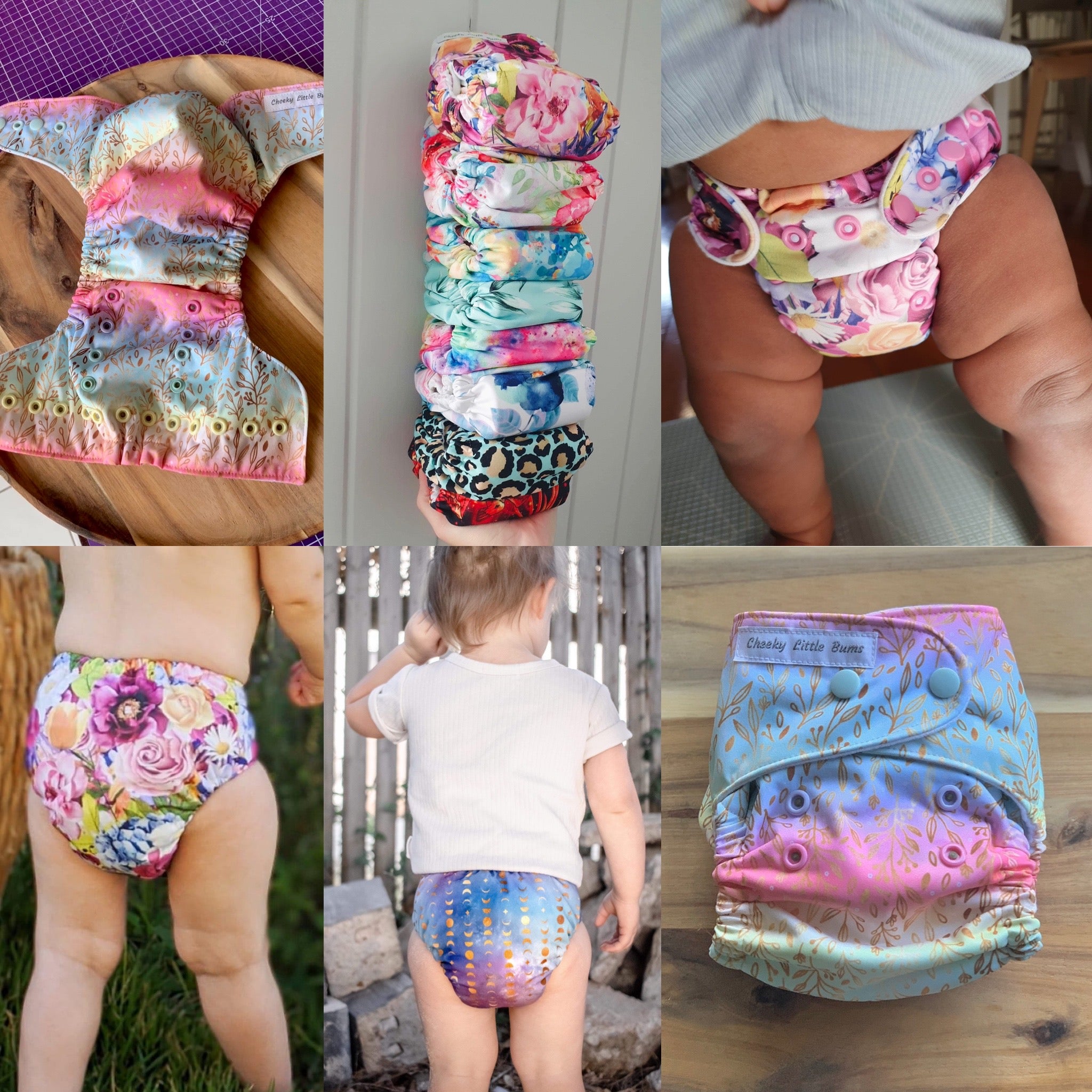 cheeky little bums, one size, osfm, modern cloth nappy, single row, Australian made