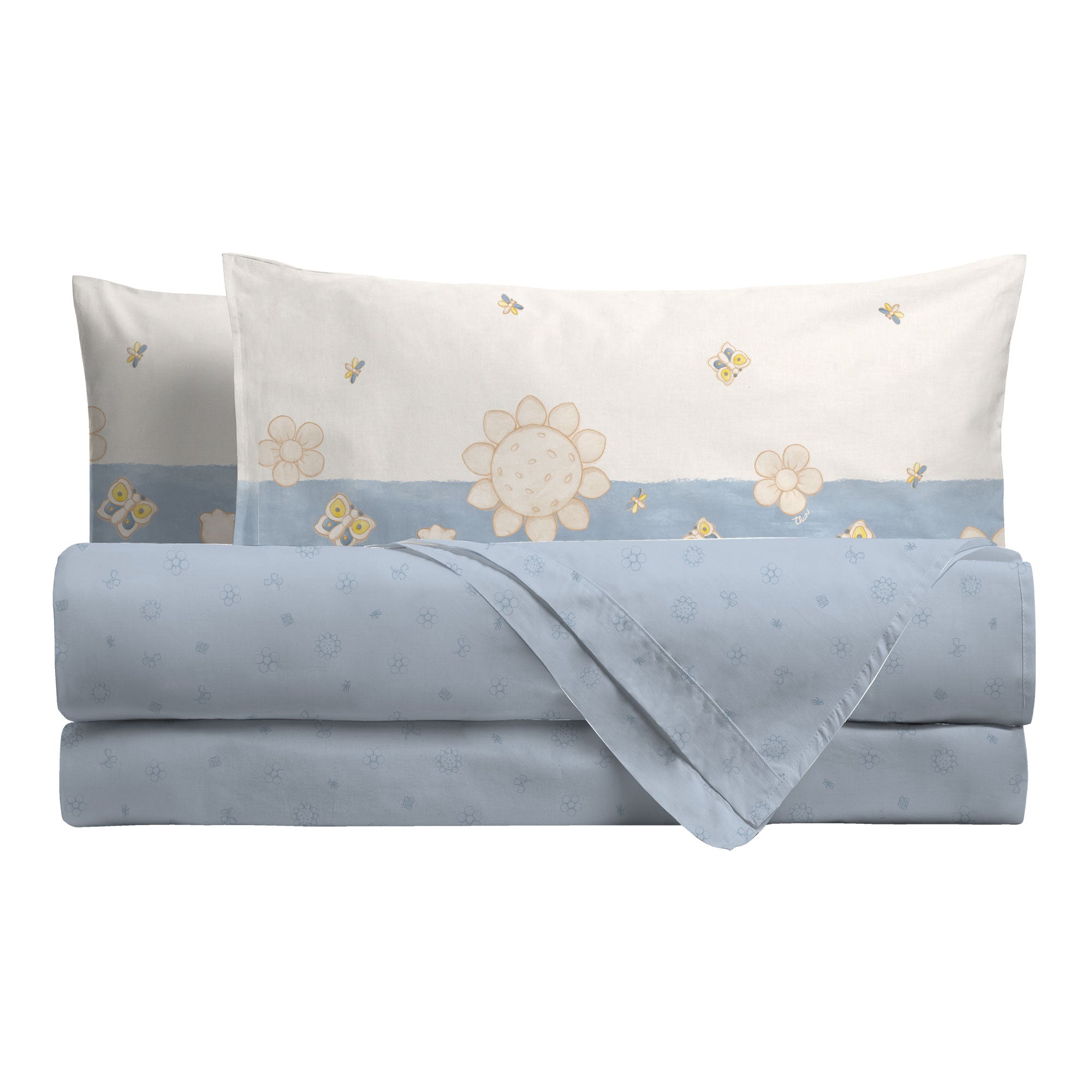 THUN® Completo Letto Matrimoniale in Cotone Elegance Azzurro - Amo La Casa Shop