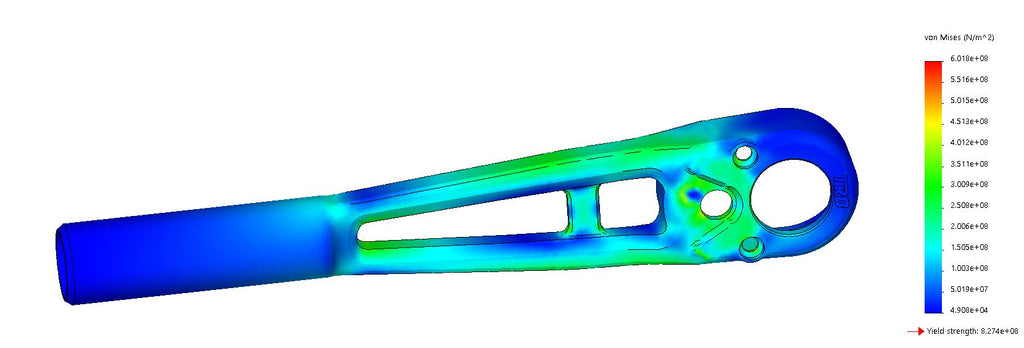 TRO designs Titanium Ratchet FEA Simulation of 200 lbf on Handle