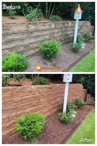 Before and after using Eco-Blast on a retaining wall