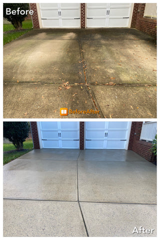 Before and After power washing a driveway with Eco-Blast