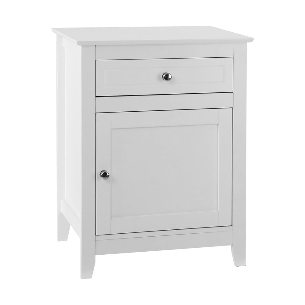 white side table with door