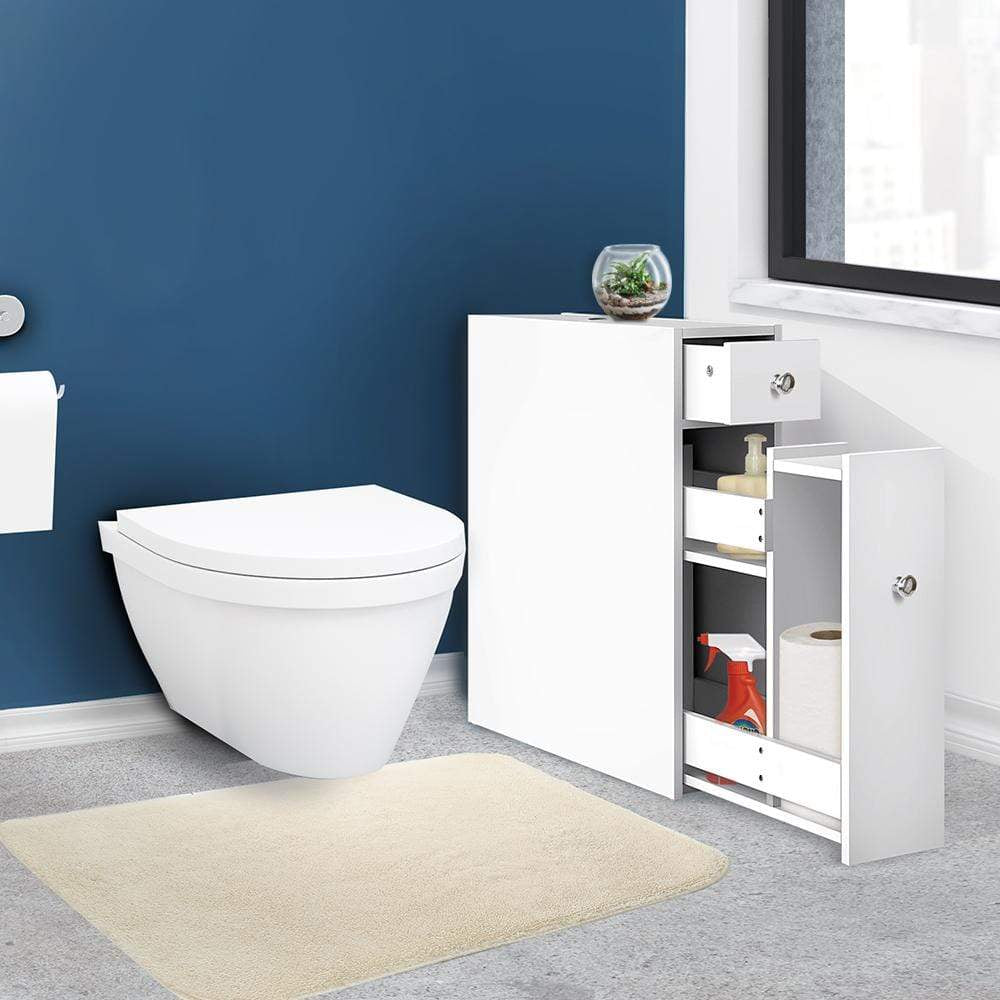 white bathroom storage stool