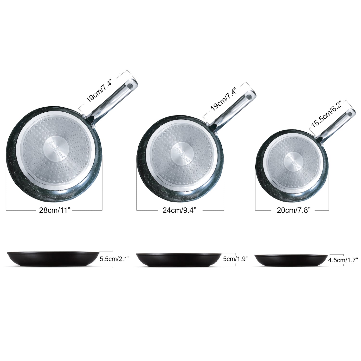 Jean-Patrique Stonetastic Granite Nonstick Frying Pans - Set of 3 Induction  Frying Pans Non Stick - Frying Pan Set for All Types of Stove Tops & Oven