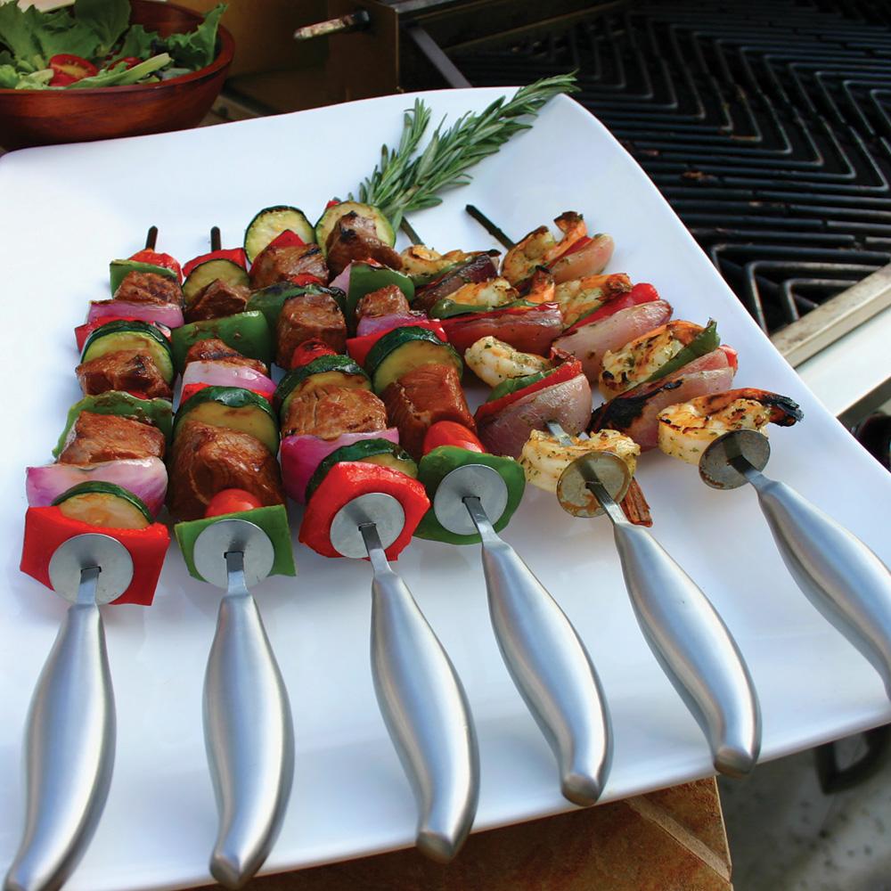 Image of Professional Chef's Stainless Steel BBQ Skewers - Set of 6