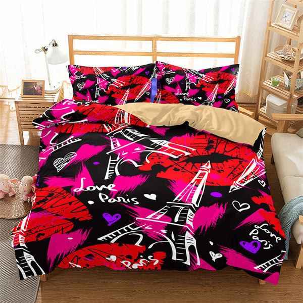 3d Bedding Set Lips Print Duvet Cover Set Lifelike Bedclothes With