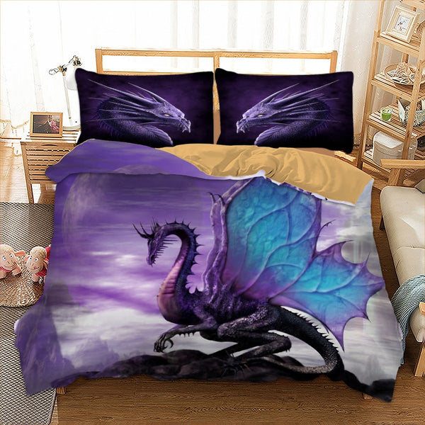 Wongs Bedding 3d Purple Flying Dinosaur Bedding Set Polyester