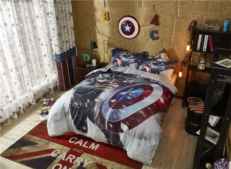 Marvel Captain America Comforter Cover Sets Boys Cartoon Home