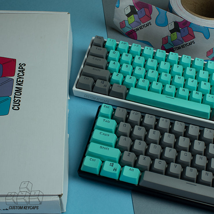 cyan and grey keycaps