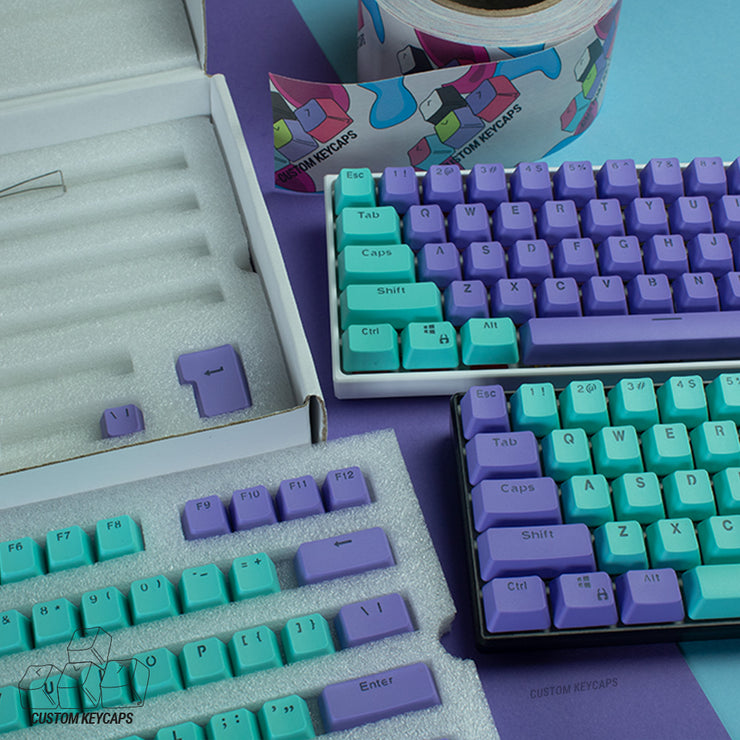 purple and cyan keycaps