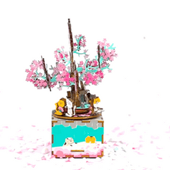 Boîte à musique cerisier du japon et chatons