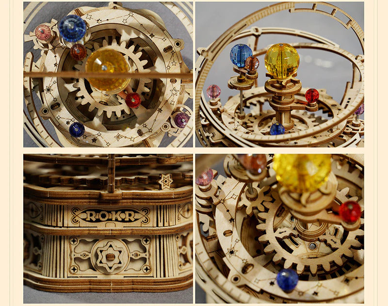 puzzle 3d en bois planetaire systeme solaire mecanique musical orrery golemites rokr robotime