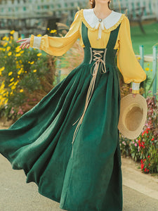 2PS 1950S Regina Peter Pan Collar Long Sleeve Shirt And Lace Sundress Dress Suit