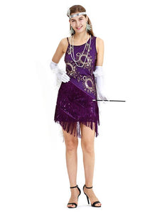 Purple 1920s Sequined Fringed  Flapper Dress
