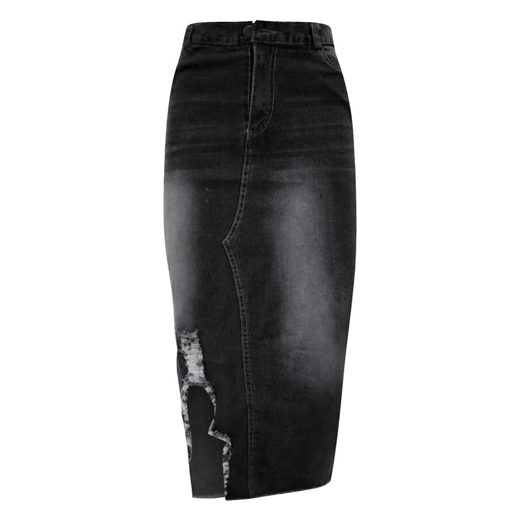 plus size black denim skirt