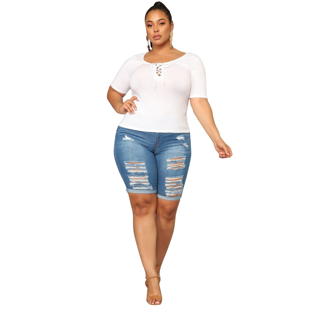 plus size distressed black bermuda shorts