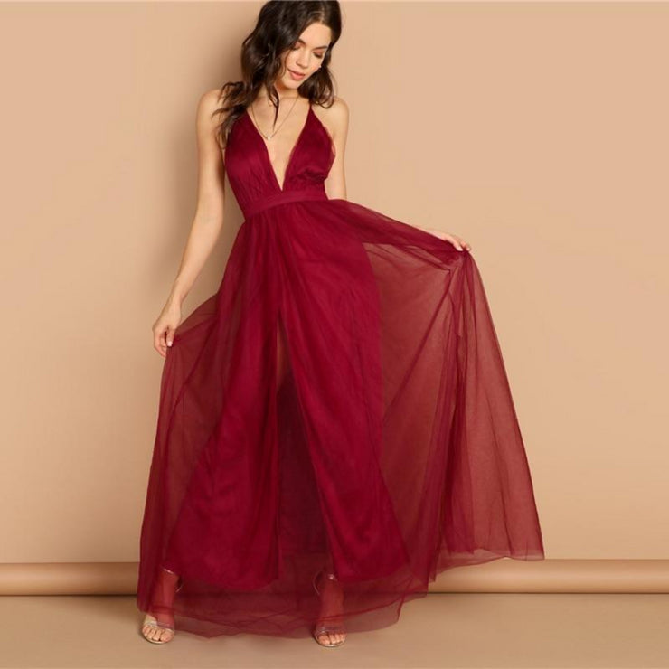 burgundy plunge dress