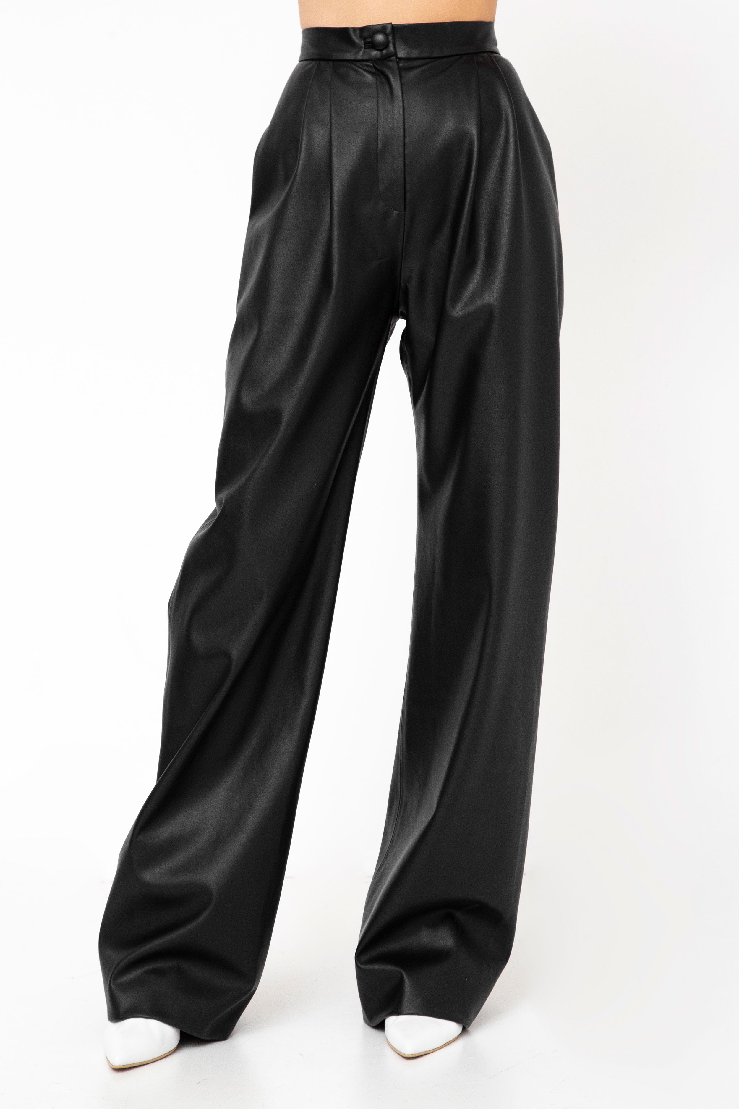 high waisted black faux leather pants