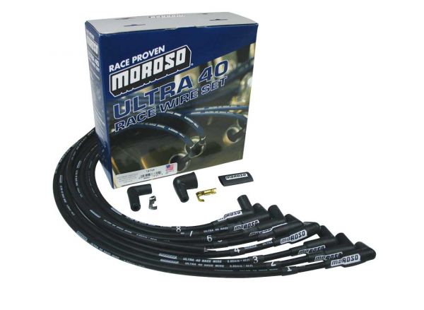 Moroso IGNITION WIRE SET, ULTRA 40, SLEEVED, FORD 351W HEI, 135 DEGREE, BLUE