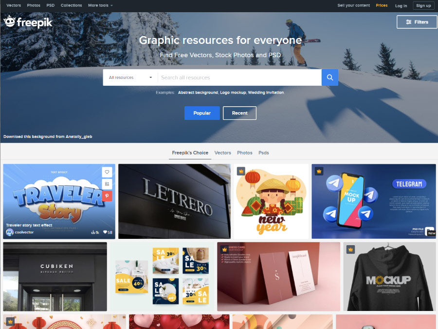 Freepik, a free image download website, image search