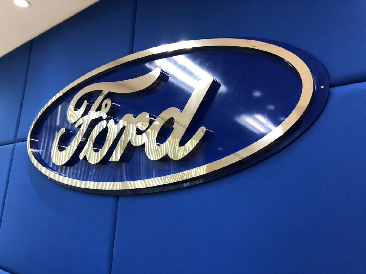 ร้านทำป้ายป้ายโลโก้ Ford ป้ายสแตนเลสตัวอักษรไดคัท Company Logo Signage