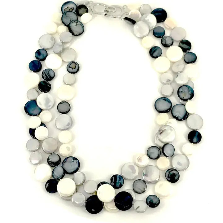 Grey and White Mother of Pearl Three Strand Necklace