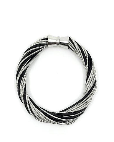 Silver Multi-Band Piano Wire Bracelet w/Single Olive-Tone Pearl Drop -  Mima's Of Warwick, LLC