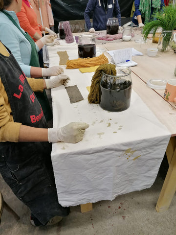 Students standing at dye table