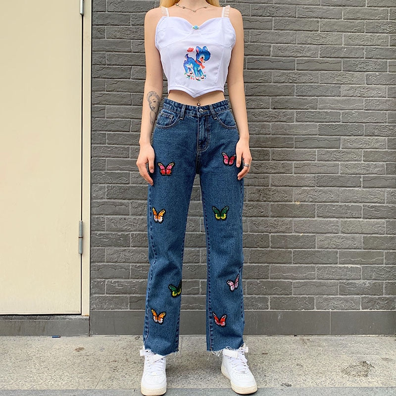 mom jeans with patches