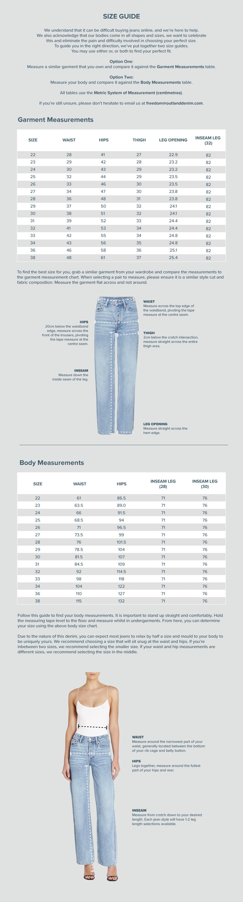 Outland Denim | Amy Size Guide