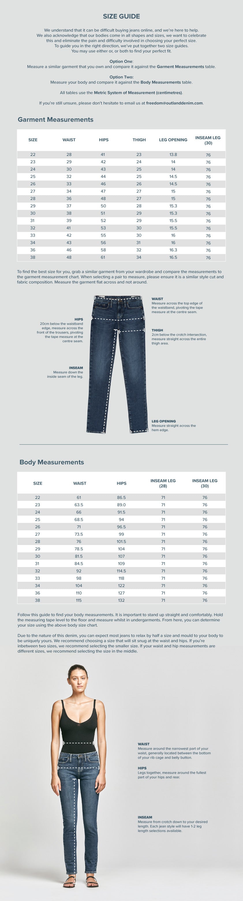 Outland Denim | Lucy Size Guide