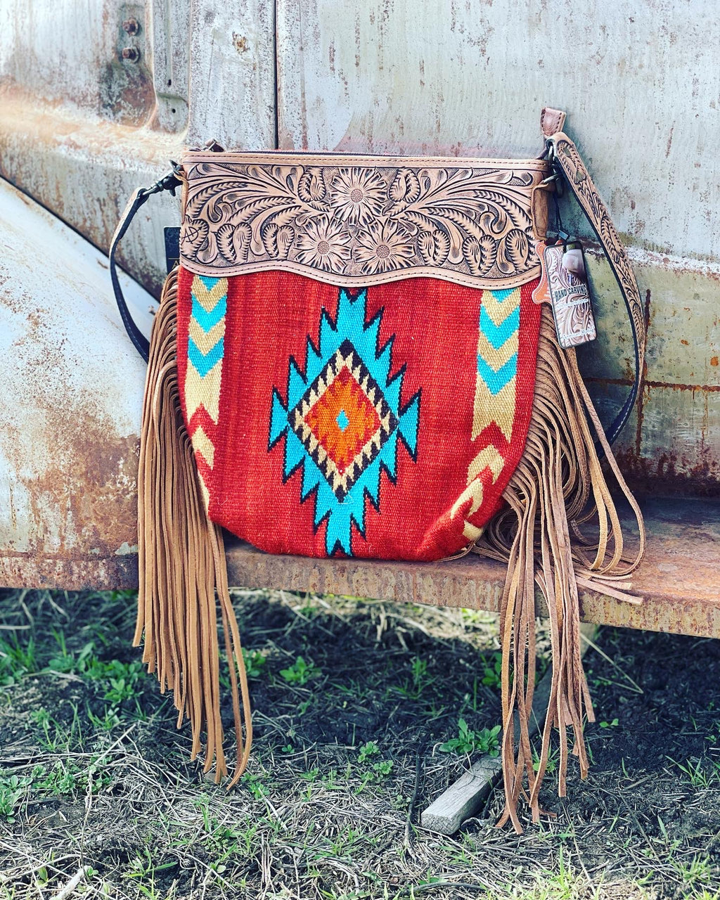 107h Custom Saddle Blanket Bag with leather fringe - Diamond 57