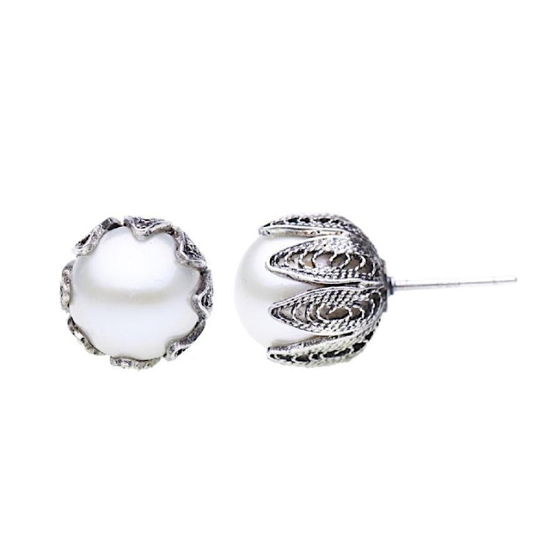 White Clay Studs Stainless Steel Upside Down Tulip Earrings 