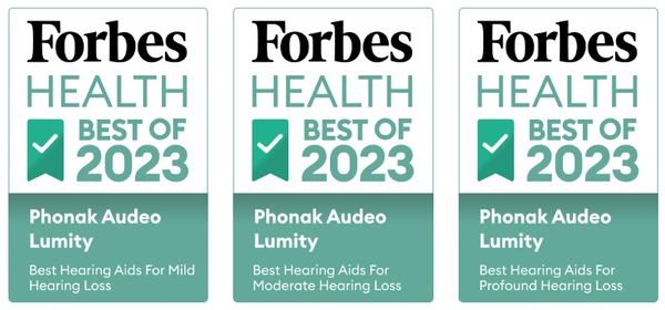 Phonak Audeo Lumity voted "Best Hearing Aids for Mild, Moderate, and Profound Hearing Loss" by Forbes Health (Best of 2023)