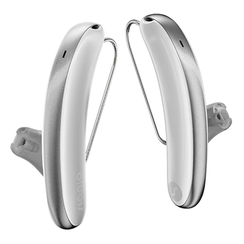 Pair of Signia Styletto AX Hearing Aids in White/Silver