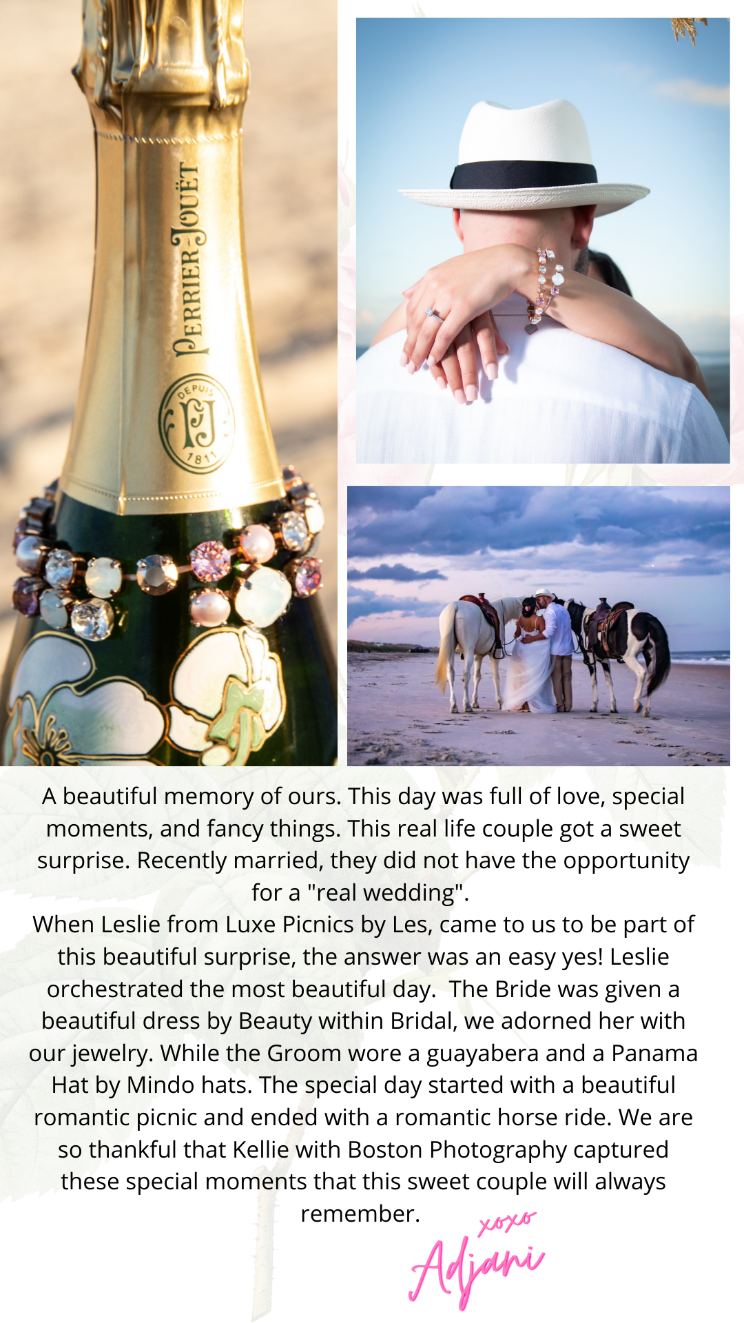 the most beautiful and romantic day! Stunning jewelry and fancy champagne!